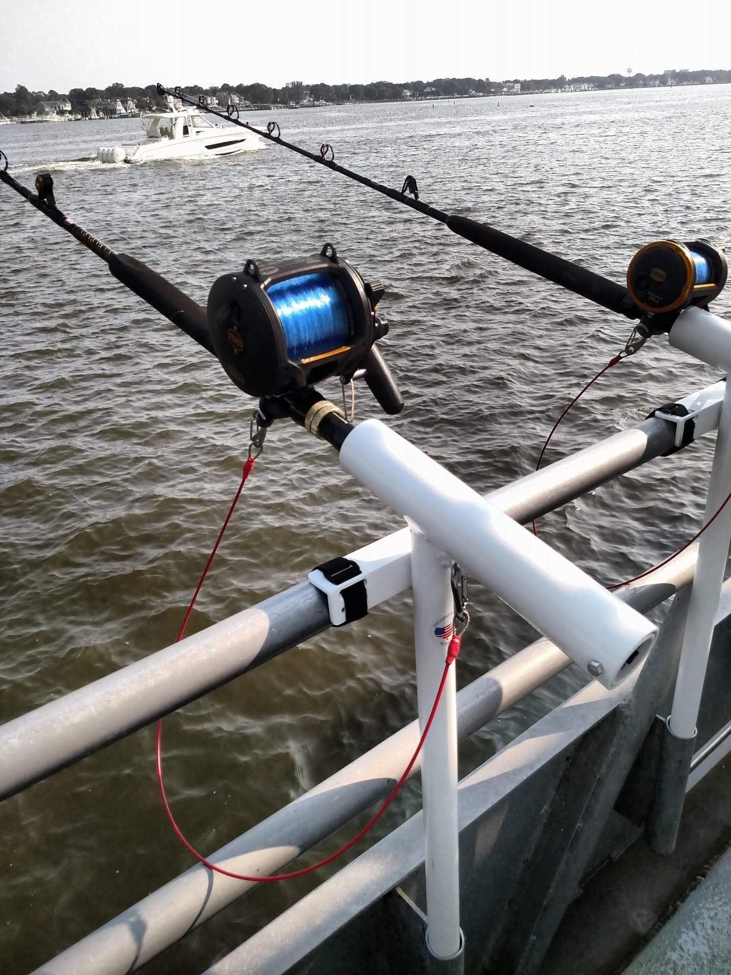 NEW PIER / DOCK FISHING ROD / POLE HOLDER ANGLED WITH SAFETY STRAP